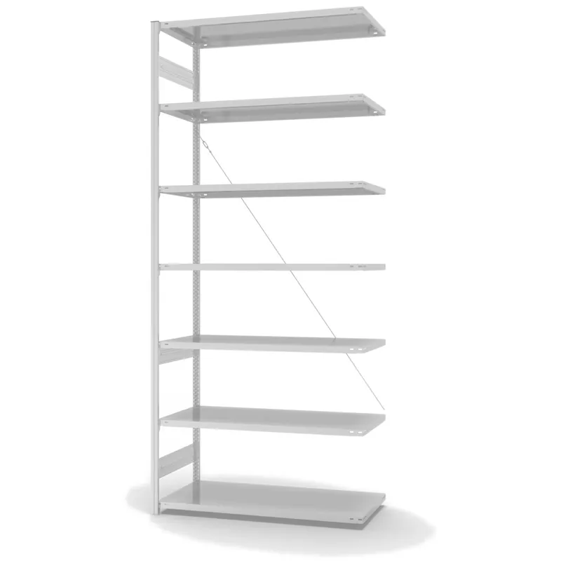 hofe Anbau-Fachbodenregal für Einseitige Nutzung - Stecksystem ORION PLUS - Fachlast 240 kg - H3000 B1300 T600 mm - RAL7035 Lichtgrau Ausverkauf