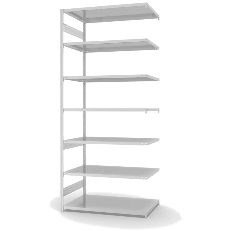 Wochenendangebot hofe Anbau-Fachbodenregal für Beidseitige Nutzung - Stecksystem ORION PLUS - Fachlast 195 kg - H3000 B1300 T800 mm - RAL7035 Lichtgrau