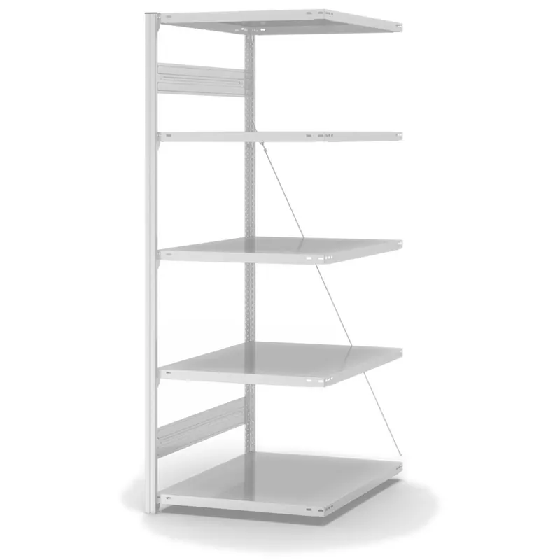 Jetzt Kaufen hofe Anbau-Fachbodenregal für Einseitige Nutzung - Stecksystem ORION PLUS - Fachlast 230 kg - H2000 B750 T800 mm - RAL7035 Lichtgrau