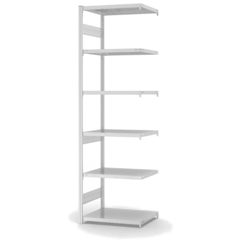 hofe Anbau-Fachbodenregal für Beidseitige Nutzung - Stecksystem ORION PLUS - Fachlast 300 kg - H2500 B750 T500 mm - RAL7035 Lichtgrau Schnäppchen