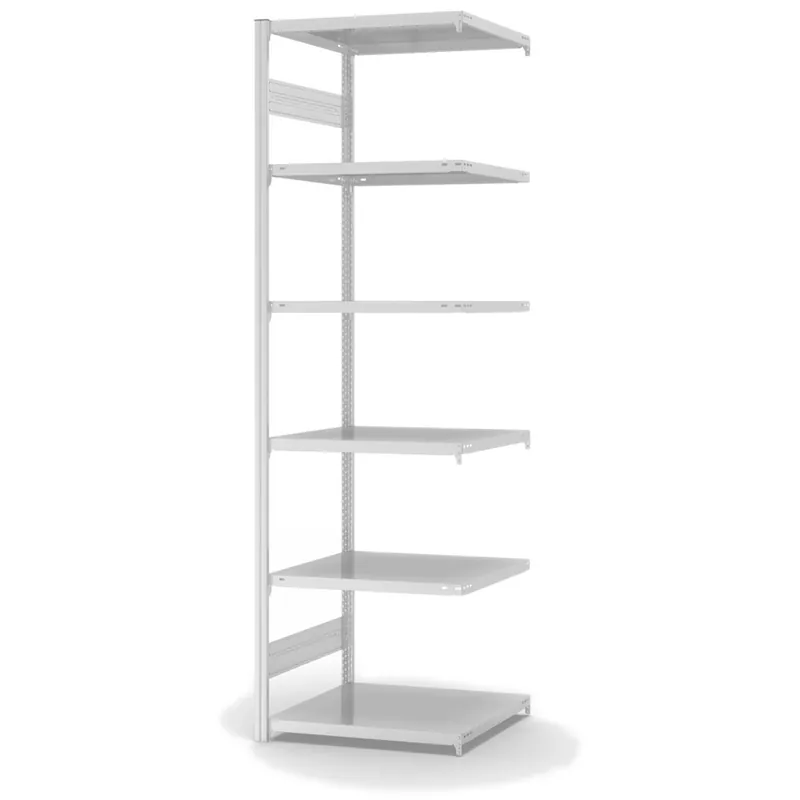 hofe Anbau-Fachbodenregal für Beidseitige Nutzung - Stecksystem ORION PLUS - Fachlast 140 kg - H2500 B750 T600 mm - RAL7035 Lichtgrau Schneller Versand