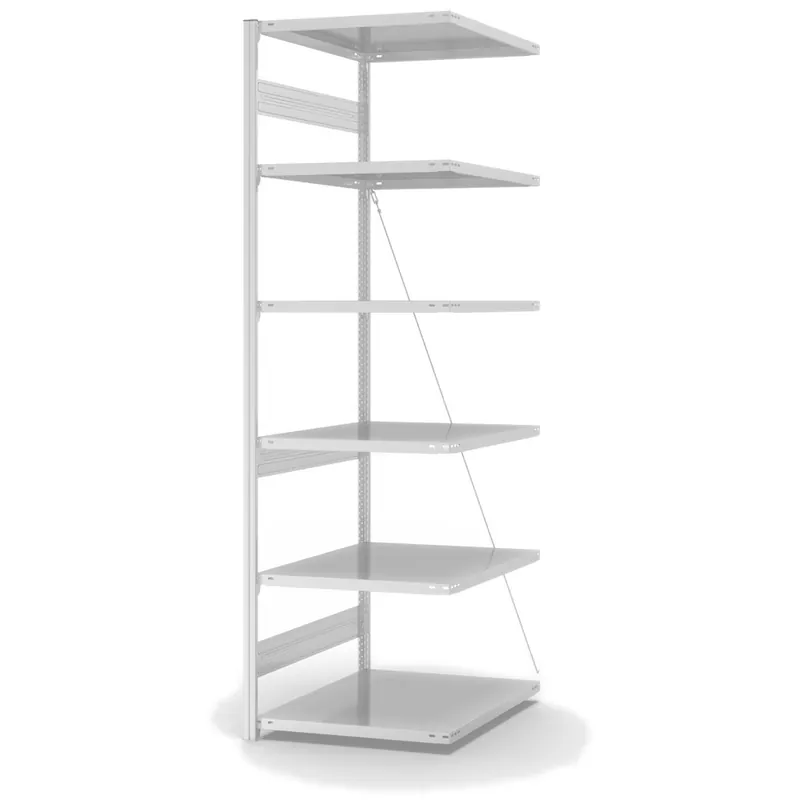 Markenware hofe Anbau-Fachbodenregal für Einseitige Nutzung - Stecksystem ORION PLUS - Fachlast 230 kg - H2500 B750 T800 mm - RAL7035 Lichtgrau