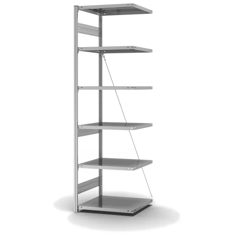 hofe Anbau-Fachbodenregal für Einseitige Nutzung - Stecksystem ORION PLUS - Fachlast 300 kg - H2500 B750 T600 mm - Verzinkt Preisreduziert