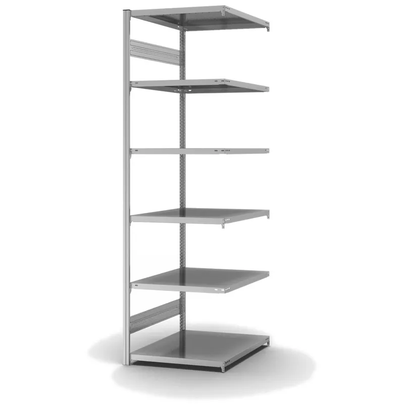 hofe Anbau-Fachbodenregal für Beidseitige Nutzung - Stecksystem ORION PLUS - Fachlast 130 kg - H2500 B750 T800 mm - Verzinkt Abverkauf