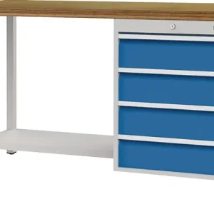 Werkbank signalblau lichtgrau B1500xH859xT750mm Buche Multiplex 40mm 4 Schubl. Jetzt Bestellen