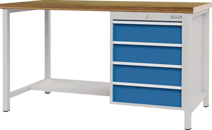 Werkbank signalblau lichtgrau B1500xH859xT750mm Buche Multiplex 40mm 4 Schubl. Jetzt Bestellen