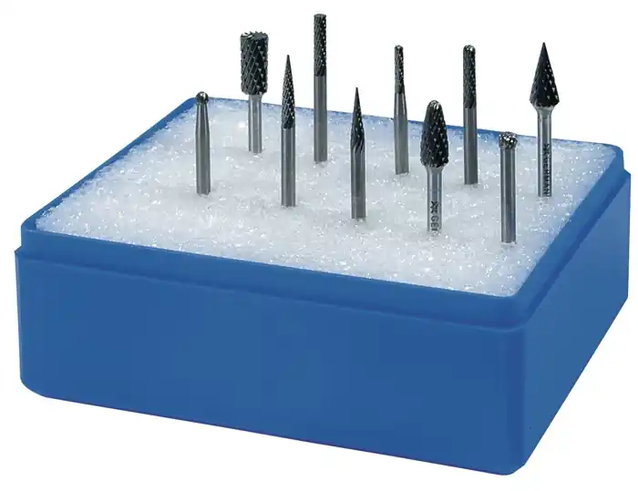 Ausverkauf Kleinfrässtiftesatz Schaft-D.3mm 10-tlg.HM Verz.Kreuz Ku.-Kass.TECWERK