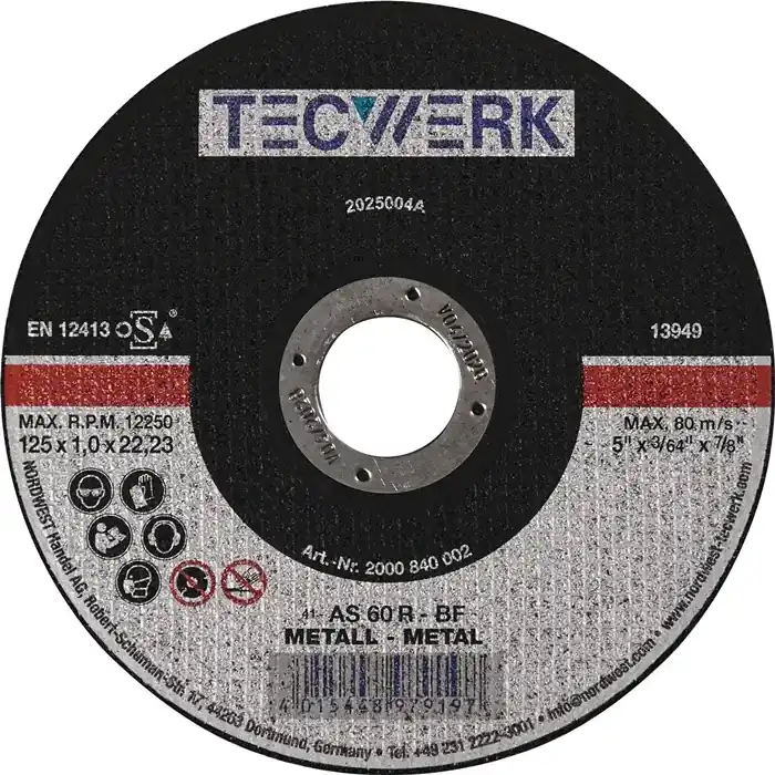 Schnäppchen Trennscheibe D125x1,6mm ger.STA Bohr.22,23mm TECWERK VE: 25 Stück