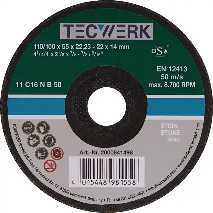 Jetzt Bestellen Schleiftopf C16N 110/100mm Natur- u.Kunststein,Stahlguss 16 Bohr.22,23mm TECWERK