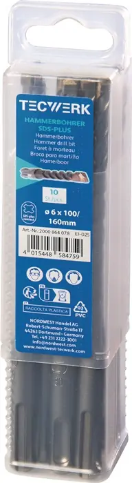 Hammerbohrer Großpackung D.10,0mm Arbeits-L.100mm L.160mm SDS-plus 10 St.TECWERK Begrenztes Angebot