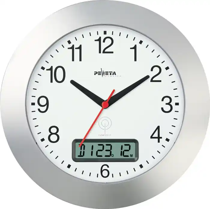 Wanduhr Funkuhr Ku.mattsilber D.300mm Zahlen Kracherpreis
