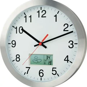 Rabatt Wanduhr Funkuhr Alu.mattsilber 1,5V D.300mm Zahlen m.Thermo-/Hygrometer