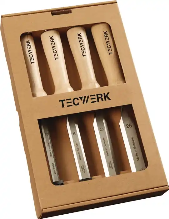 Sichere Zahlung Stechbeitelsatz 10,16,20,26mm Weißbuchenh.Ulmer Form 4-tlg.Fensterkarton TECWERK