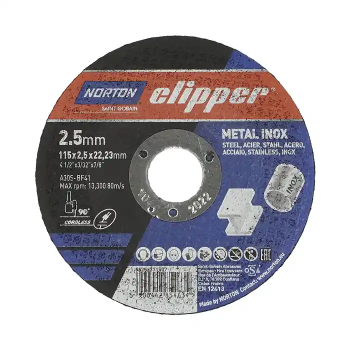 Trennscheibe D115x2,5mm Typ 41 Metall-Inox Bohr.22,23mm NORTON CLIPPER Aktuell
