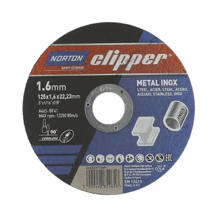 Neu Trennscheibe D125x1,6mm Typ 41 Metall-Inox Bohr.22,23mm NORTON CLIPPER