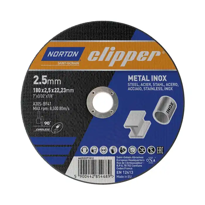 Sichere Zahlung Trennscheibe D180x2,5mm Typ 41 Metall-Inox Bohr.22,23mm NORTON CLIPPER