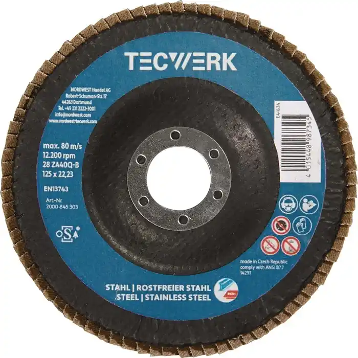 Schneller Versand Premium-Fächerscheibe 2in1 D.125mm K.40 fl.INOX/Stahl ZK TECWERK VE: 10 Stück