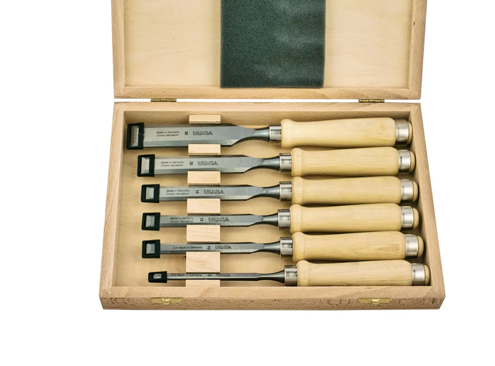 ULMIA Stechbeitel-Satz in Holzkassette mit hellen Holzheft - 6, 10, 12, 16, 20 und 26 mm Heißes Angebot