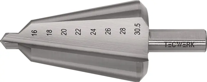Blechschälbohrer Bohrber.16-30,5mm HSS Gesamt-L.76mm Z.2 TECWERK Markenprodukt