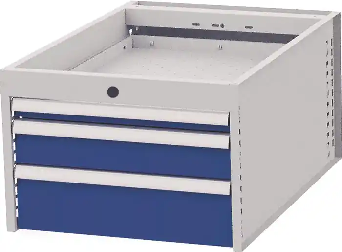 Echt Schubladenschrank H358xB541xT736mm 3Schubl.lichtgrau/signalblau