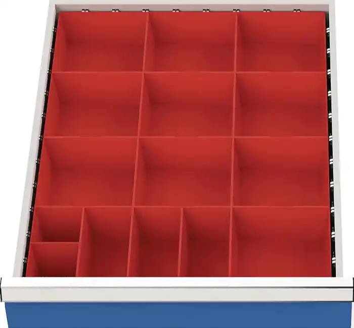 Günstig Schubladenunterteilungsmaterial Front-H.75-100mm 15 Kleinteilekästen