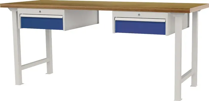 Werkbank B2000xT750xH790-1140mm Buche-Multiplex lichtgrau/signalblau 2Schubl. Garantierte Lieferung