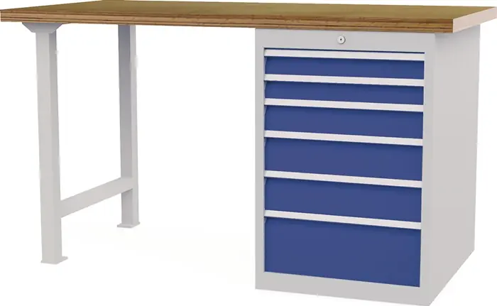 Werkbank B1500xT750xH859mm Buche-Multiplex lichtgrau/signalblau 6Schubl. Must-Have