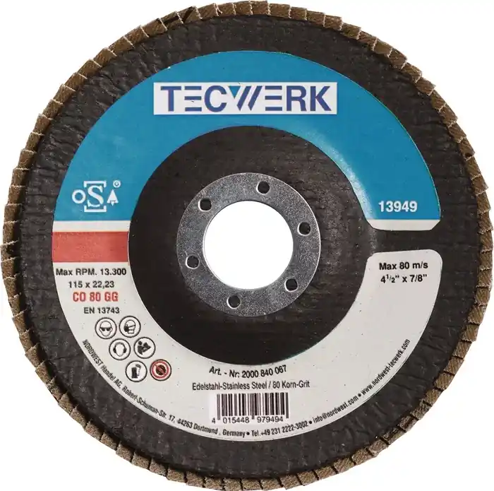 Neue Kollektion Fächerscheibe D.125mm K.80 kon.INOX CO TECWERK VE: 10 Stück