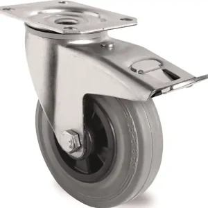 Lenkrolle m.Festst.D.160mm Trgf.135kg m.Platte Rollenlager VG grau TECWERK Letzte Chance