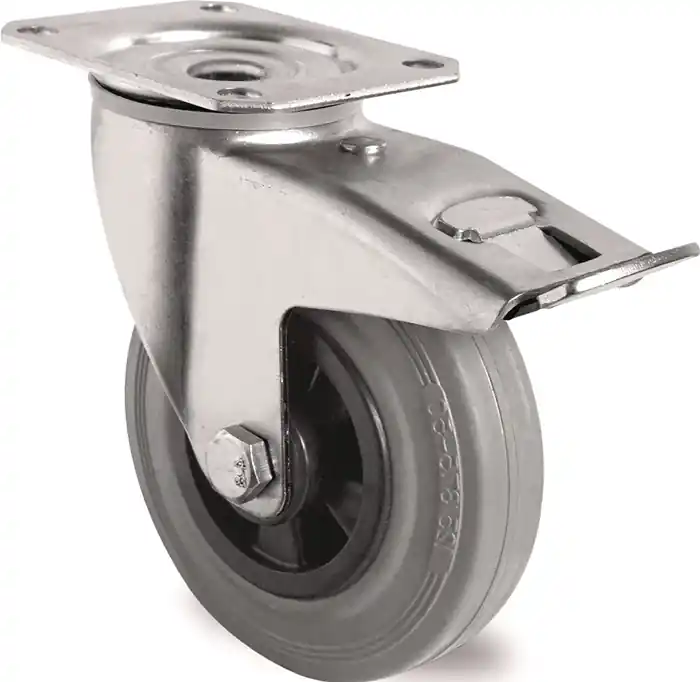 Lenkrolle m.Festst.D.160mm Trgf.135kg m.Platte Rollenlager VG grau TECWERK Letzte Chance