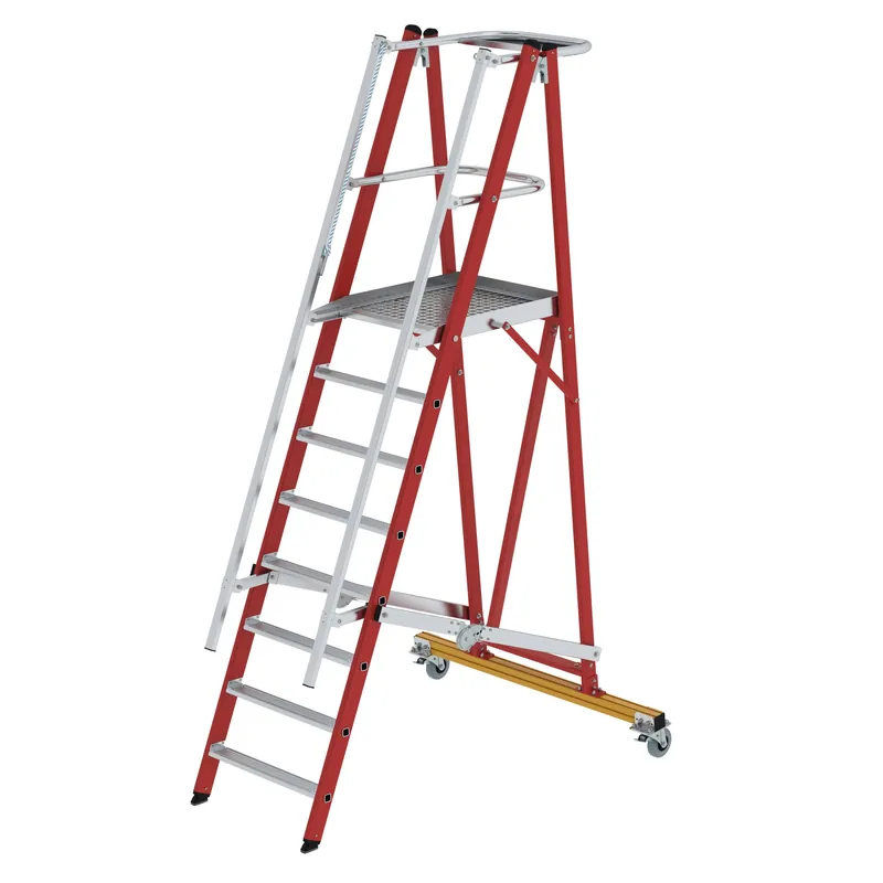 Rabatt MUNK Plattformleiter GFK/Alu klappbar und fahrbar mit GFK-Handlauf