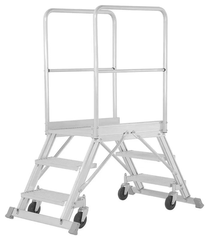 Markenware HYMER Podesttreppe fahrbar - beidseitig begehbar - BG Bau gefördert