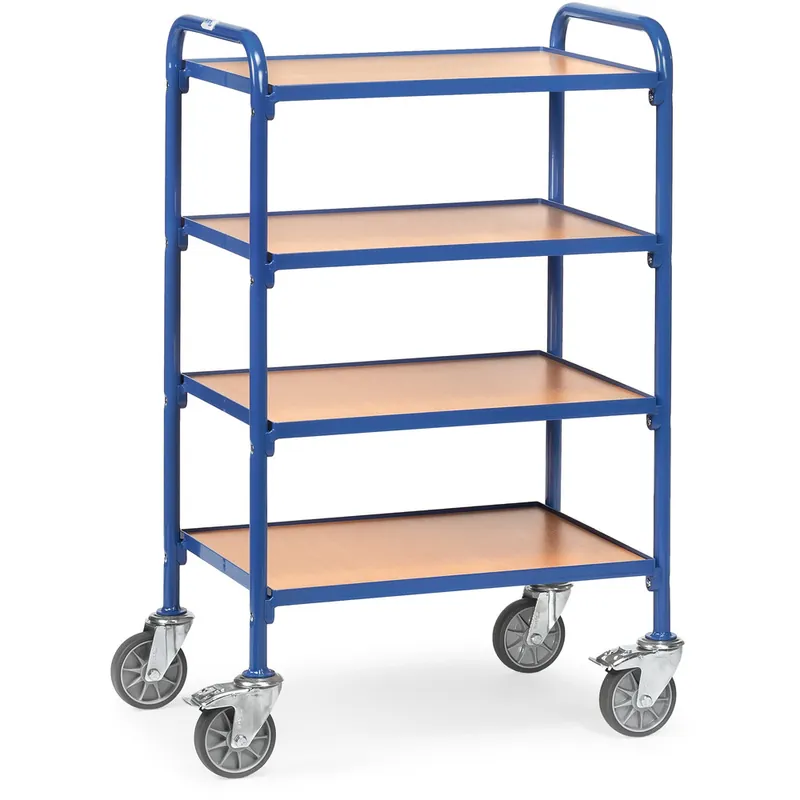 Abverkauf fetra Beistellwagen pulverbeschichtet blau/RAL 5007 mit Böden Ladefläche 630 x 470 mm