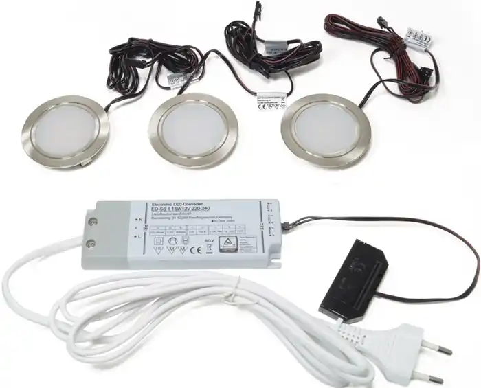 3-er Set Einbauleuchte Chip Warmweiß 12 V 12 W Rahmenfarbe Edelstahloptik L&S Preisknaller