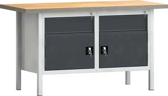 Werkbank PW 700 B1500xT700xH840mm Buche Multiplex lichtgrau/grau 2 Schubl.2Türen Mega-Angebot