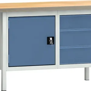 Versand Am Gleichen Tag Werkbank PW 700 B1500xT700xH840mm Buche Multiplex grau/brillantblau 3Schubl.1Tür
