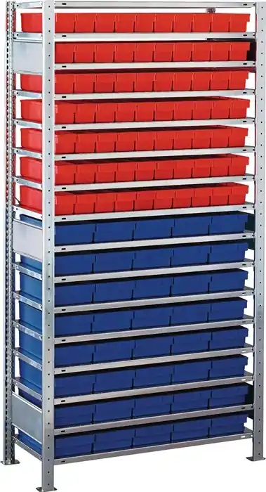 Günstig Steckregal H2000xB1000xT500mm Grundregal 16 Böden 70xL 500mm rot/40xL 500mm blau
