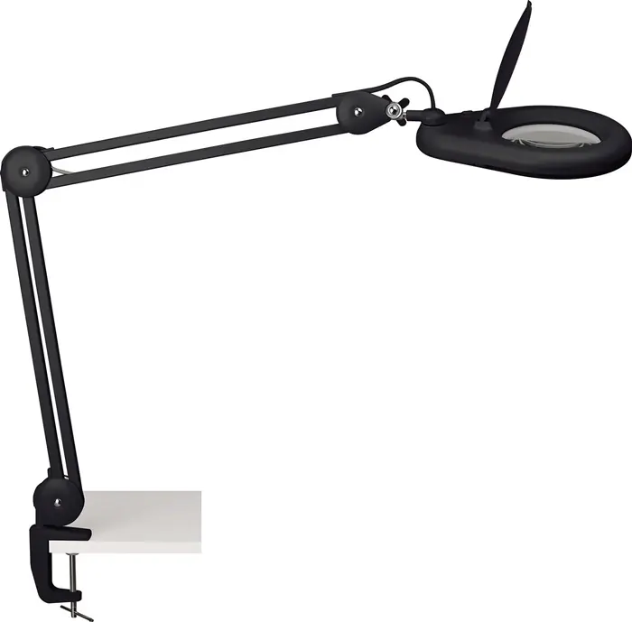 LED-Lupenleuchte Glaslinse 127mm 5 Zoll Standfuß schwarz m.Abdeckung,runder Kopf Direktkauf