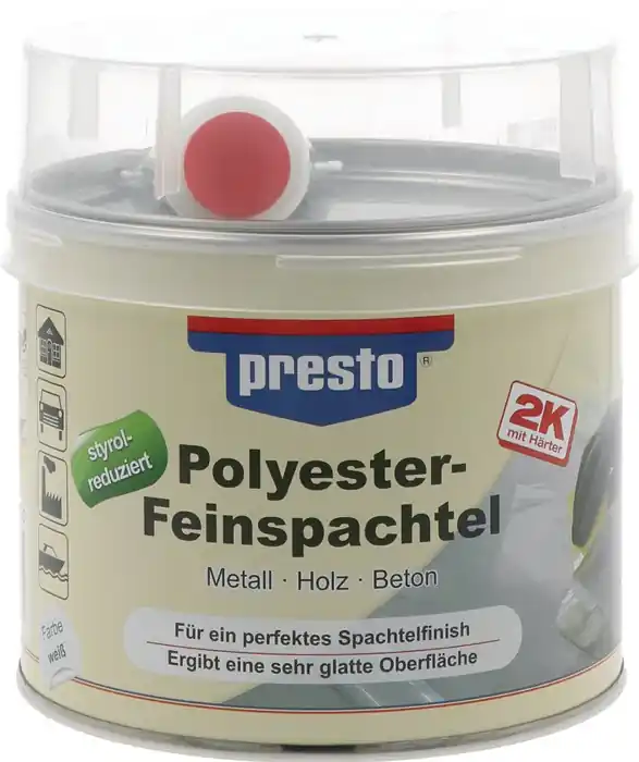 Top-Preis 2K-Feinspachtel weiß,Härter rot 1000g Dose PRESTO VE: 6 Stück