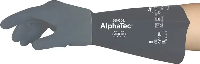 Chemiehandschuhe AlphaTec 53-001 Gr.9 grau/schwarz EN 388,EN 374,EN 407 6 PA VE: 6 Paare Billig