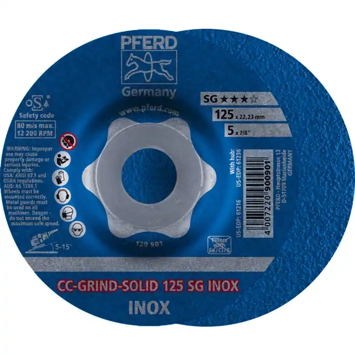Schleifscheibe CC-GRIND-SOLID SG INOX D125xSmm gekr.INOX PFERD VE: 10St. Begrenztes Angebot