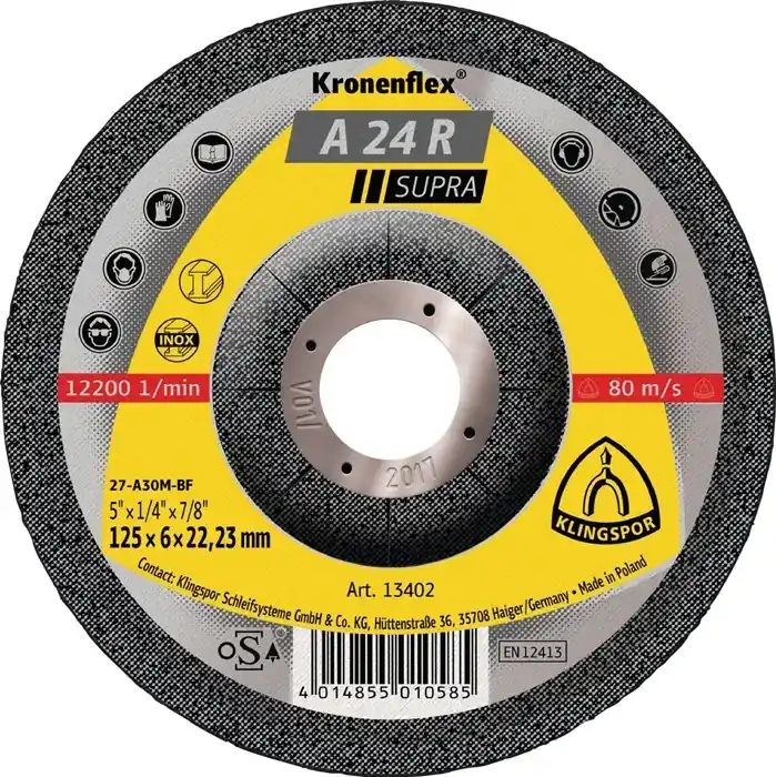 Angebot Schruppscheibe A 24 R Supra D125xS4mm gekr.STA Bohr.22,23mm KLINGSPOR VE: 10 Stück