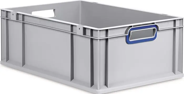 Jetzt Kaufen Transportstapelbehälter L600xB400xH220mm grau PP offener Griff blau