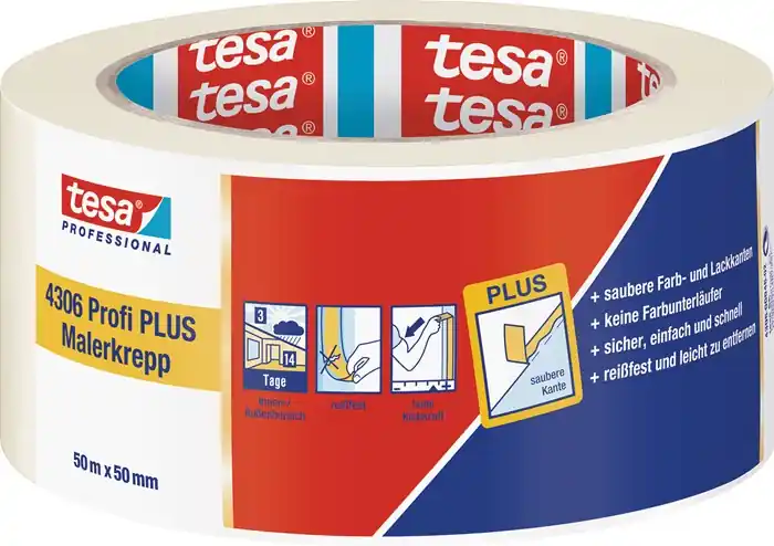 Knallerangebot Malerkreppband 4306 Profi PLUS leicht gekreppt hellbeige L.50m B.50mm Rl.TESA VE: 6 Rollen
