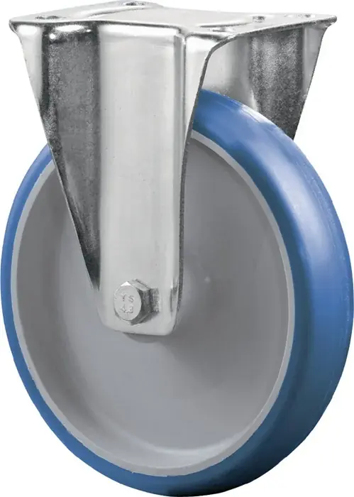 Bockrolle D.100mm Trgf.120kg Polyurethan,blau Platte L104xB80mm BS ROLLEN Zertifiziert