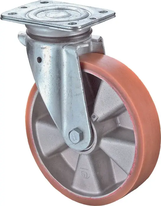 Lenkrolle D.125mm Trgf.200kg m.Platte Guß-PUR BS ROLLEN Neu