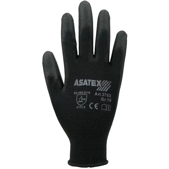 Handschuhe Gr.8 schwarz EN 388 PSA II Nyl.m.PU ASATEX VE: 12 Paare Neu