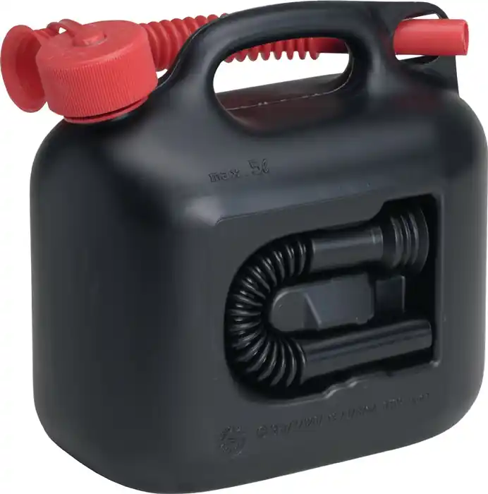 Geprüft Kraftstoffkanister PREMIUM Inh.5l schwarz 2 Auslaufrohre