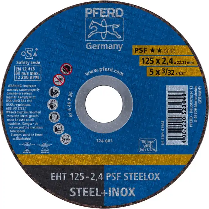 Neu Im Sortiment Trennscheibe PSF STEELOX D125x2,4mm ger.INOX Bohr.22,23mm PFERD VE: 25 Stück