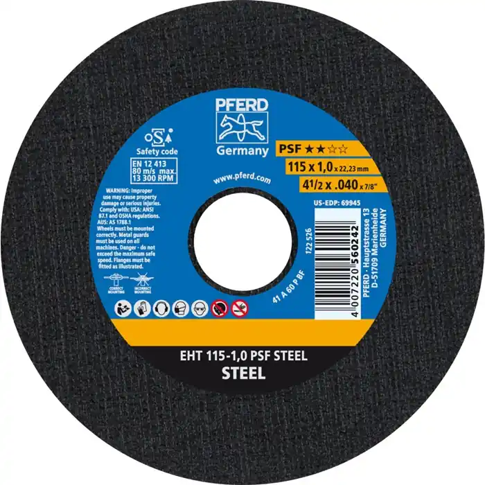 Trennscheibe PSF STEEL D115x1mm ger.STA Bohr.22,23mm PFERD VE: 25 Stück Neu